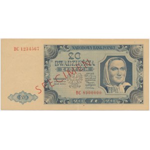 20 złotych 1948 - WZÓR - BC 1234567 - RZADKI
