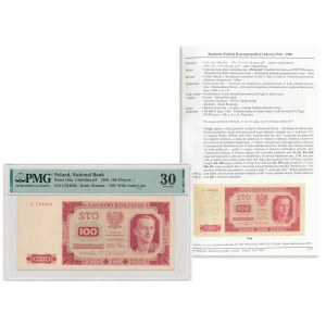 100 złotych 1948 - U - ILUSTROWANY W KATALOGU CZ.MIŁCZAKA - PMG 30