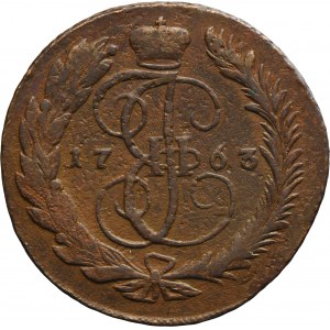 Russia, Catherine II, 5 Kopeck Moscow 1763 MM - overstruck