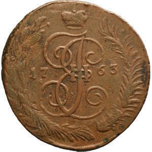 Russia, Catherina II, 5 Kopeck Petersburg 1763 СПБ - overstruck