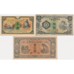 Chine-Japon, 5 yens, 10-100 yuans (1930-45) (3 pièces).