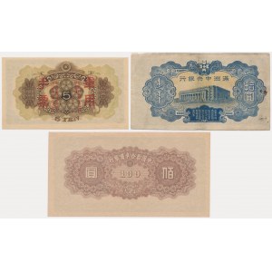Chine-Japon, 5 yens, 10-100 yuans (1930-45) (3 pièces).