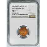PRÓBA BRĄZ, 10 groszy 2006 - NGC MS63 - BARDZO RZADKIE