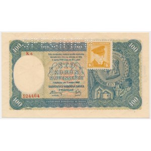Czechoslovakia, 100 Korun (1945-53) on Slovak 100 Korun 1940 II issue - SPECIMEN