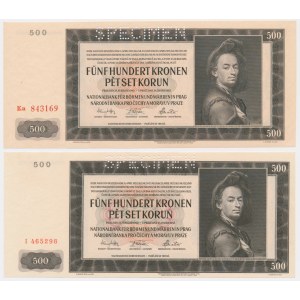 Bohemia & Moravia, 500 Korun 1942 - I & II issue - SPECIMEN (2 pcs.)