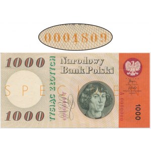 1.000 złotych 1965 - SPECIMEN - A 0000000 - nadruk pomarańczowy -