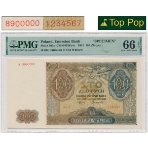 100 złotych 1941 WZÓR - A 8900000/A 1234567 - PMG 66 EPQ - OGROMNA RZADKOŚĆ