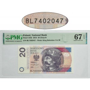20 złotych 2016 - BL 7402047 - PMG 67 EPQ - numer radarowy