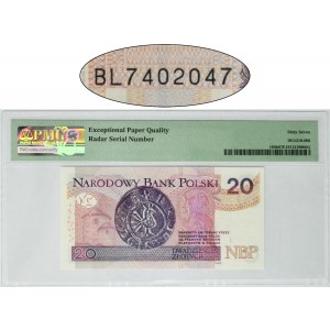 20 złotych 2016 - BL 7402047 - PMG 67 EPQ - numer radarowy