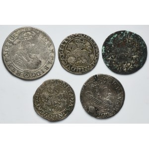 Lot, Sigismund II August, Sigismund III Vasa and John II Casimir, Mix of coins (5 pcs.)
