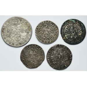 Lot, Sigismund II August, Sigismund III Vasa and John II Casimir, Mix of coins (5 pcs.)