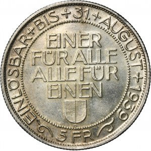 Switzerland, 5 Francs Bern 1939 B - Shooting Festival in Lucerne