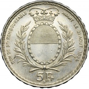 Switzerland, 5 Francs Bern 1934 B - Fribourg Shooting Festival