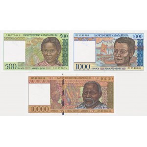 Madagascar, 500-10.000 Francs (1994-2004) (3 pcs.)