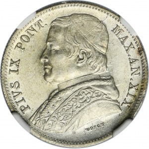 Papal State, Vatican, Pius IX, 20 Baiocchi Rome 1865 R - NGC MS62