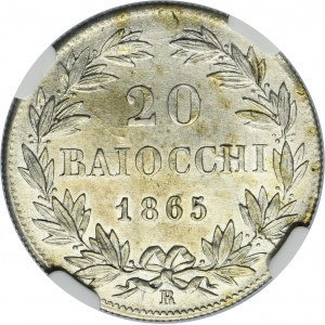 Papal State, Vatican, Pius IX, 20 Baiocchi Rome 1865 R - NGC MS62