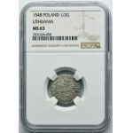 Sigismund II August, 1/2 Groschen Vilnius 1548 - LI/LITVA - NGC MS63