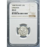 Sigismund II August, 1/2 Groschen Vilnius 1548 - LI/LITVA - NGC MS63