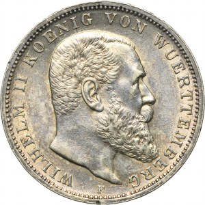 Germany, Wirtemberg, Wilhelm II, 3 Mark Stuttgart 1911 F
