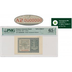 1 złoty 1941 - AB 0000000 - WZÓR - PMG 65 EPQ - PIERWSZE NOTOWANIE