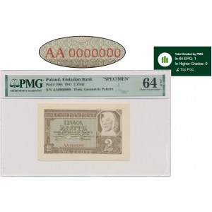 2 złote 1941 - AA 0000000 - WZÓR - PMG 64 EPQ - PIERWSZE NOTOWANIE