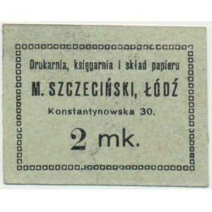 Łódź, Drukarnia, księgarnia i skład papieru - M. Szczeciński, 2 marki - RZADKIE