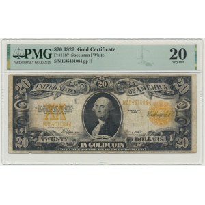 États-Unis, Certificat en or, 20 $ 1922 - Speelman &amp; White - PMG 20