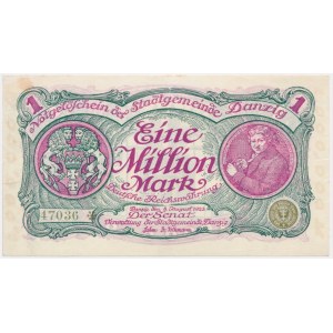 Danzig, 1 milion Mark 08 August 1923 - 5 digital serial number with ❊ rotated -
