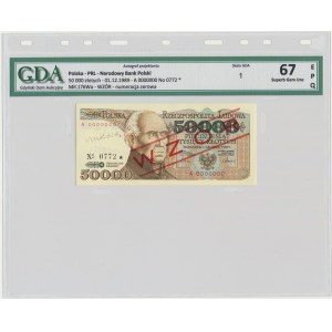 50.000 złotych 1989 - WZÓR - A 0000000 - No.0772 - GDA 67 EPQ - z autografem A. Heidricha