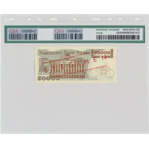 50.000 złotych 1989 - WZÓR - A 0000000 - No.0772 - GDA 67 EPQ - z autografem A. Heidricha