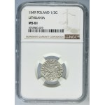 Sigismund II August, 1/2 Groschen Vilnius 1549 - LI/LITVA - NGC MS61