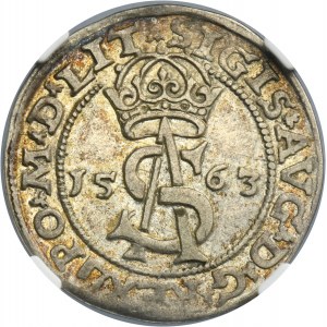 Sigismund II August, 3 Groschen Vilnius 1563 - L/LIT - NGC AU DETAILS