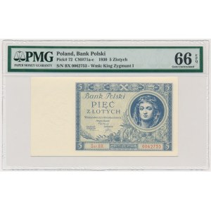 5 złotych 1930 - Ser.BX. - PMG 66 EPQ