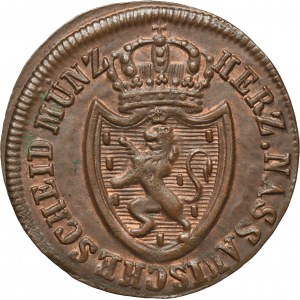 Germany, Duchy of Nassau, Friedrich Wilhelm and Friedrich August, 1/4 Kreuzer Ehrenbreitstein 1813 - RARE, ex. Dr. Max Blaschegg