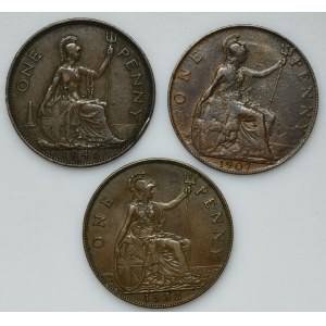 Set, Great Britain, Edward VII, George V and George VI, 1 pence (3 pcs.)