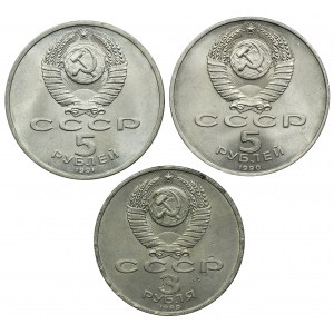 Set, Russia, USSR, 5 Rubles and 3 Roubles Leningrad 1989 (3 pcs.)