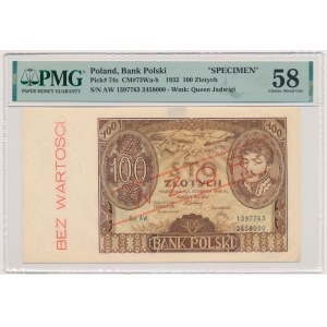 100 złotych 1932 - WZÓR - Ser. AW. - PMG 58 - RZADKI