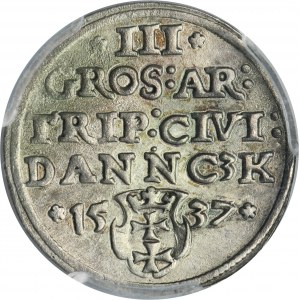 Sigismund I the Old, 3 Groschen Danzig 1537 - PCGS UNC DETAIL