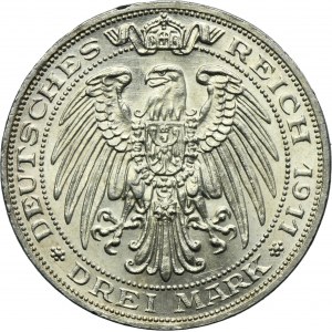 Germany, Kingdom of Prussia, Wilhelm II, 3 Mark Berlin 1911 A