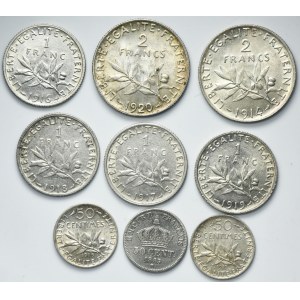 Lot, France, 50 Centimes and Francs (9 pcs.)