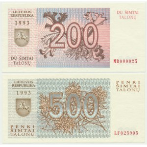 Lithuania, 200-500 Talonas 1993 (2 pcs.) - low number (200 Talonas)