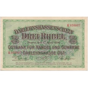 Posen, 3 Rubles 1916 - K - short clause (P4b) -