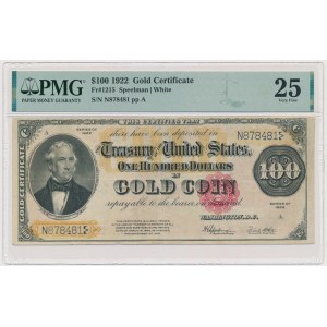 USA, Gold Certificate, 100 Dollars 1922 - Speelman & White - PMG 25