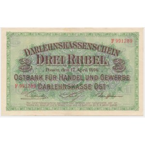 Posen, 3 Rubles 1916 - F - short clause -