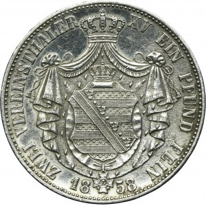 Germany, Saxony, Johann V, 2 Thaler Dresden 1858 F