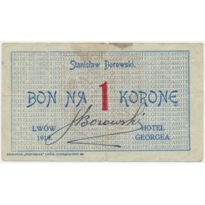 Lwów, Hotel Georgea, Stanisław Borowski, Bon na 1 koronę 1919 - RZADKIE