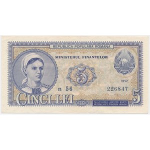 Romania, 5 Lei 1952 - blue serial