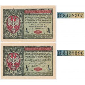 Zestaw, 1/2 marki 1916 - Generał - kolejne numery (2 szt.)
