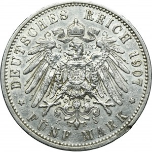 Germany, Prussia Kingdom, Wilhelm II, 5 Mark Berlin 1907 A