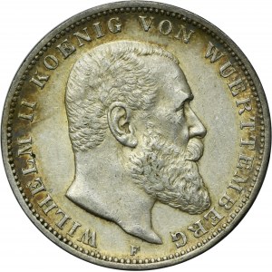 Germany, Kingdom of Württemberg, Wilhelm II, 3 Mark Stuttgart 1909 F